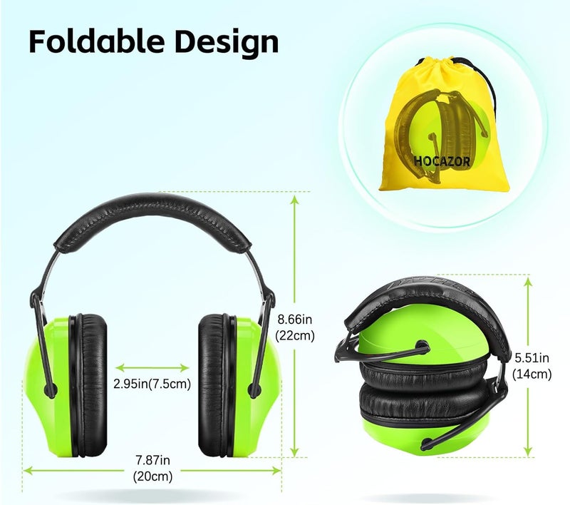 Hocazor 2 Pack HZ015 Kids Ear Protection Safety Earmuffs Durable Noise Cancelling Headphones, green+green - Image 5